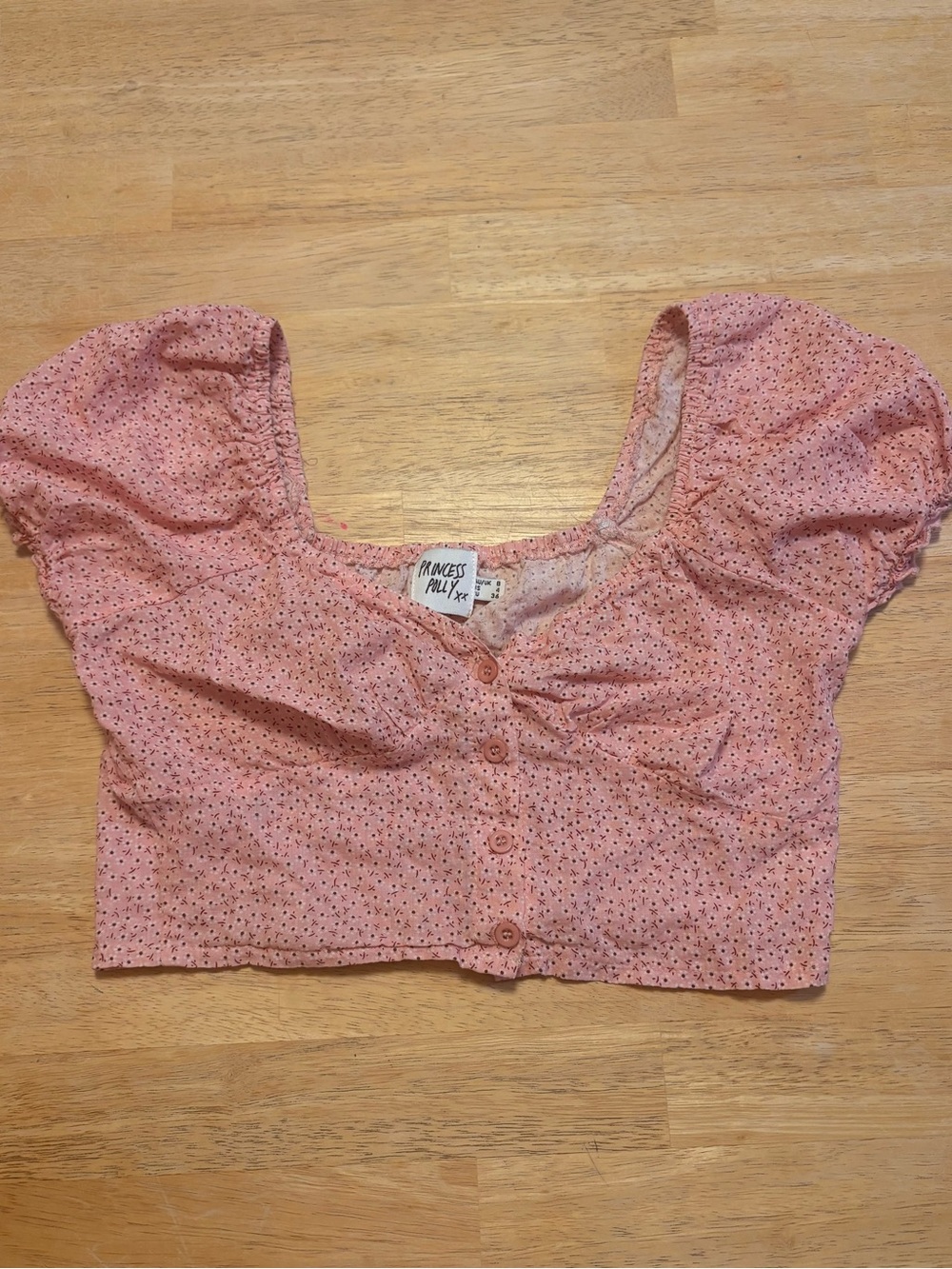 Princess Polly Dusty Rose Puff-Sleeve Crop Top